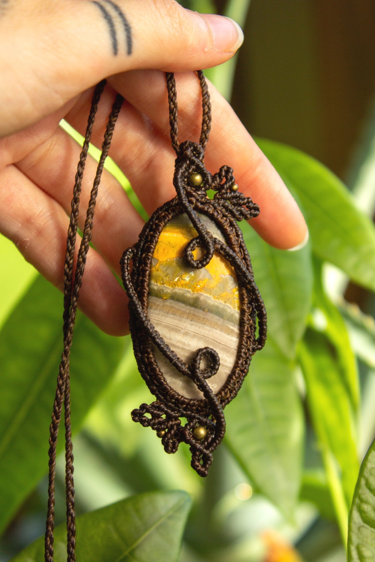 Kayla • Bumble Bee Jasper macrame necklace